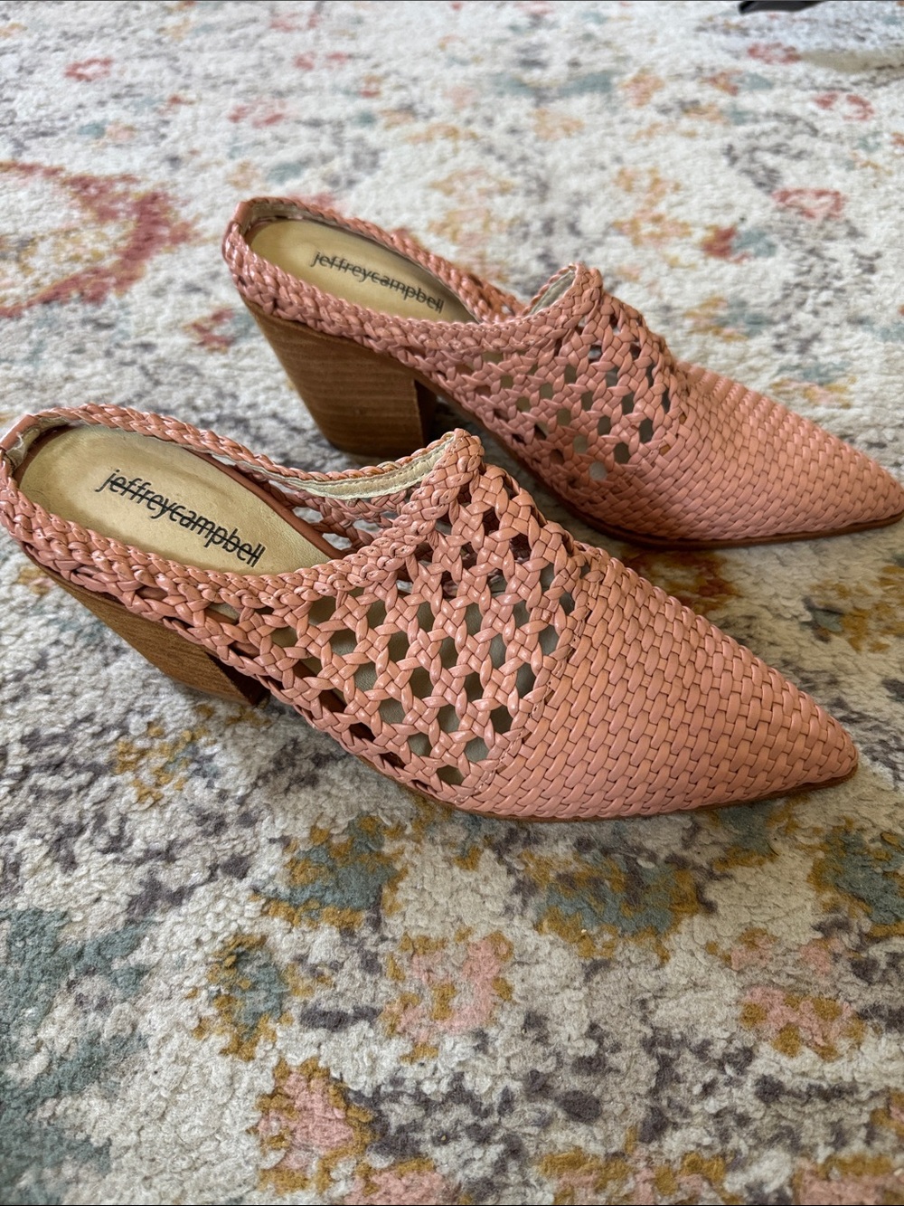 Jeffrey Campbell Coral Pink Woven Pointed Mule Heels